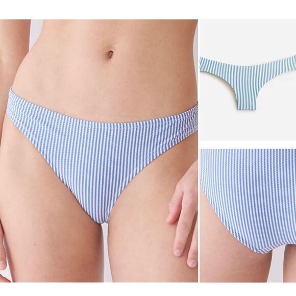 J Crew Blue White Seersucker Hipster Bikini Bottom Sz M NWT - Picture 1 of 16